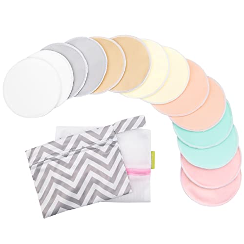 Image of Reusable Nursing Pads for Breastfeeding, 14-Pack - 4-Layers Viscose Derived from Bamboo Nursing Pads, Breastfeeding Pads, Washable Breast Pads,Organic Maternity Pads,Nipple Pads(Pastel Touch, L 4.8")