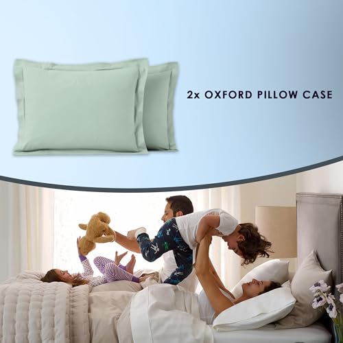 Pizuna Luxurious Cotton King Size Oxford Pillowcases 2 Pack Seafoam Sage 50x90cm - Image 4