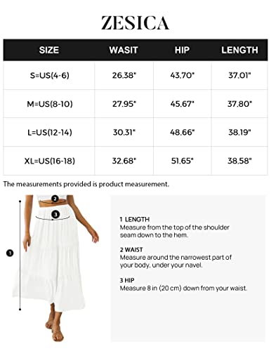 Zesica Women's 2023 Summer Solid Color Elastic High Waist Flowy A Line Maxi Skirt With Pocket,White,Medium #TOP4