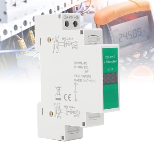 Image of Digital Voltmeter DIN Rail Mount, 11V to 310V DC Voltage Meter with LED Display, Switching Output, Isolated Modular Instrument for Industrial Monitoring and Control Applications