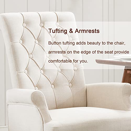 Loulens Fabric Dining Chairs, Upholstered Tufted Armrest Chairs, Accent Chairs With Nailhead Trim, Solid Wood Legs For Home, Kitchen Living Room, Beige #TOP3