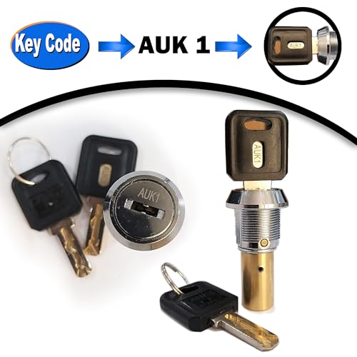 Image of Gumball Machine Lock and Key - Top Lid Lock & Key for Gumball Vending Machine with Metric Thread M6-1.0 mm Center Rod. 2in Capsule Machine & Candy Machines - Replacement Part - (2pc-Flat Key Auk 1)