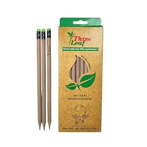three leaf Recycled Paper Pencils (Pack of 10) – 100% Eco Friendly, Earth Friendly Pencil with Latex Free Eraser – Non toxic Wood free Pencil, 2 HB