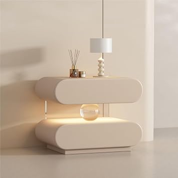Solid Wood Nightstand with Sensor Light, Creative Bedside Table with 2 Drawers, Modern Side Table, Suitable for Bedroom, Living RoomKhaki,19.7x15.7x18.9in