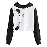 Lowprofile Fashion Teen Girls Women's Panda Print Hoodie Sweatshirt Pullover Crop Top T-Shirt (Asian L, Gray)