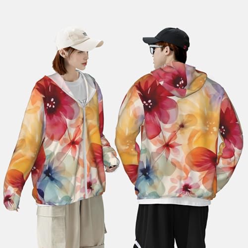 Men's Sun Protection Shirts Watercolor Style Flower Pattern Long Sleeve Sun Shirt for Fishing Running Hiking Swim 5