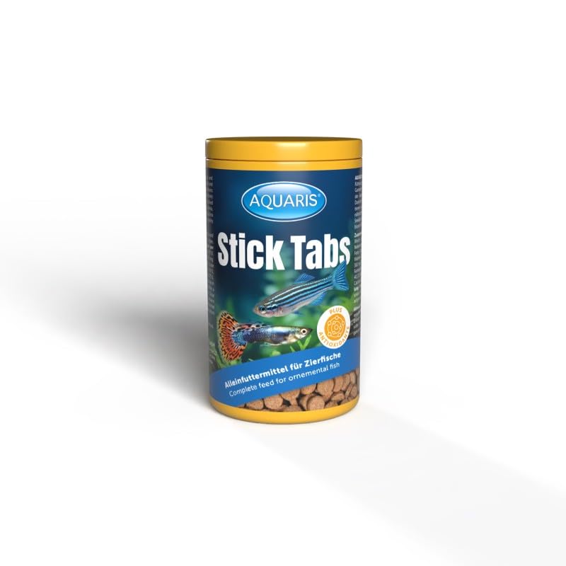 AQUARIS Stick Tabs – Mangime in pastiglie per pesci tropicali e gamberetti. Si attacca al vetro, a lenta dissoluzione. Ricco di spirulina e proteine – 250 ml / 150 g