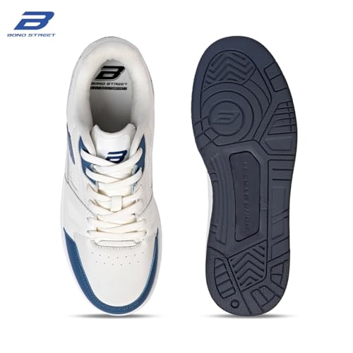 Image of Bond Street Men's White & Beige PU Casual Sneakers | Stylish Lace-Up Shoes for Men | Lightweight Footwear | Comfortable & Durable PVC Sole Sneakers