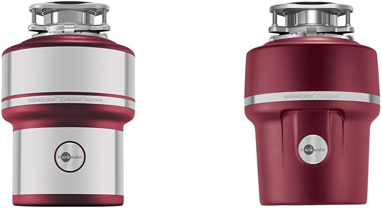 InSinkEratorEvolution 200 S Food Waste Disposal Unit, Red, 33 x 23.4 x 33 cm & Evolution 100 S Food Waste Disposal Unit, Red, 31.1 x 22 x 31.1 cm