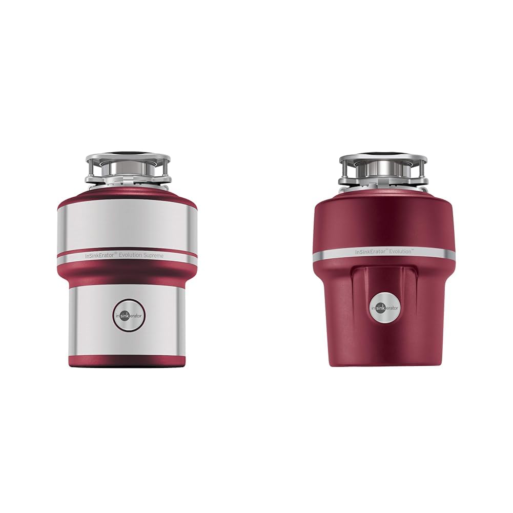 InSinkEratorEvolution 200 S Food Waste Disposal Unit, Red, 33 x 23.4 x 33 cm & Evolution 100 S Food Waste Disposal Unit, Red, 31.1 x 22 x 31.1 cm