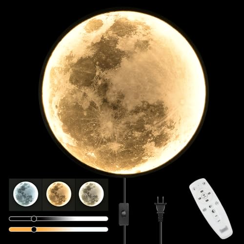 Image of QIYIMEILUX Large Moon Wall Sconce Plug in Modern LED Dimmable Wall Light with Remote Control 23.6 inch 31W Black Wall Lamp Indoor Wall Mounted Lighting Ceiling Light for Living Room Bedroom