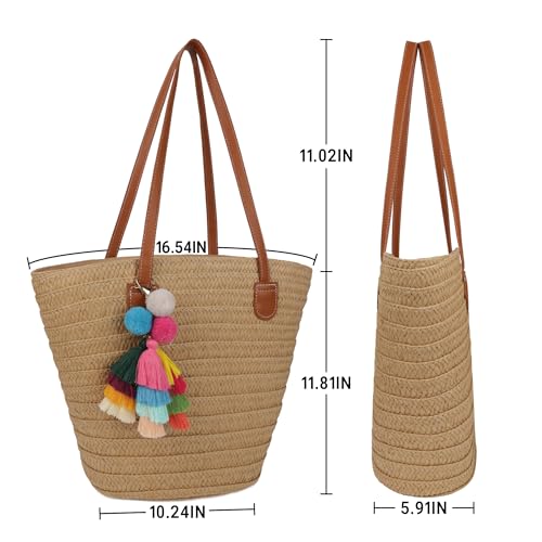 Bolsa de playa de paja para mujer con asas tejidas miniatura 6