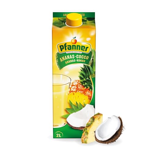 Pfanner Ananas Kokos Getränk (1 x 2 l) – Ananas und Kokoswasser – säuerlich süßer Fruchtnektar – Getränk mit mind. 25% Fruchtgehalt