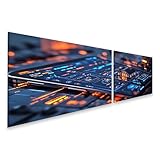 islandburner Bild auf Leinwand Haus auf futuristischem Interface mit Beleuchtung für Wohnzimmer Technikliebhaber Elektronikmarkt Bilder Wandbilder Poster