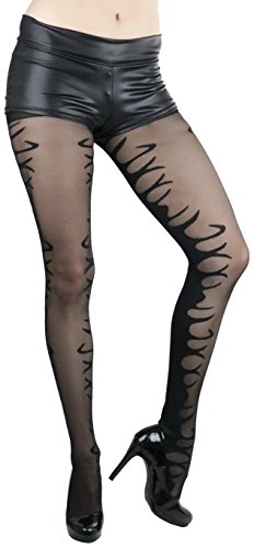 Image of ToBeInStyle Women's Flame Burning Fire Tights w /Devil-Inspired Print Hosiery
