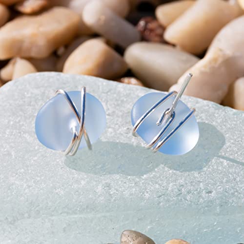 Hzp Jewelry Sea Glass Earrings S990 Sterling Silver Hypoallergenic Handmade Stud Post Earrings Beach Glass Fashion Statement Handcraft Jewelry For Women Girls thumb #2