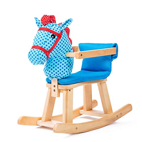 NACHEN Juguete de Madera Maciza de la Silla de balancines del bebé del Eje de balancín del niño del niño de Madera de la Felpa del bebé de Madera sólida con música,Blue,M