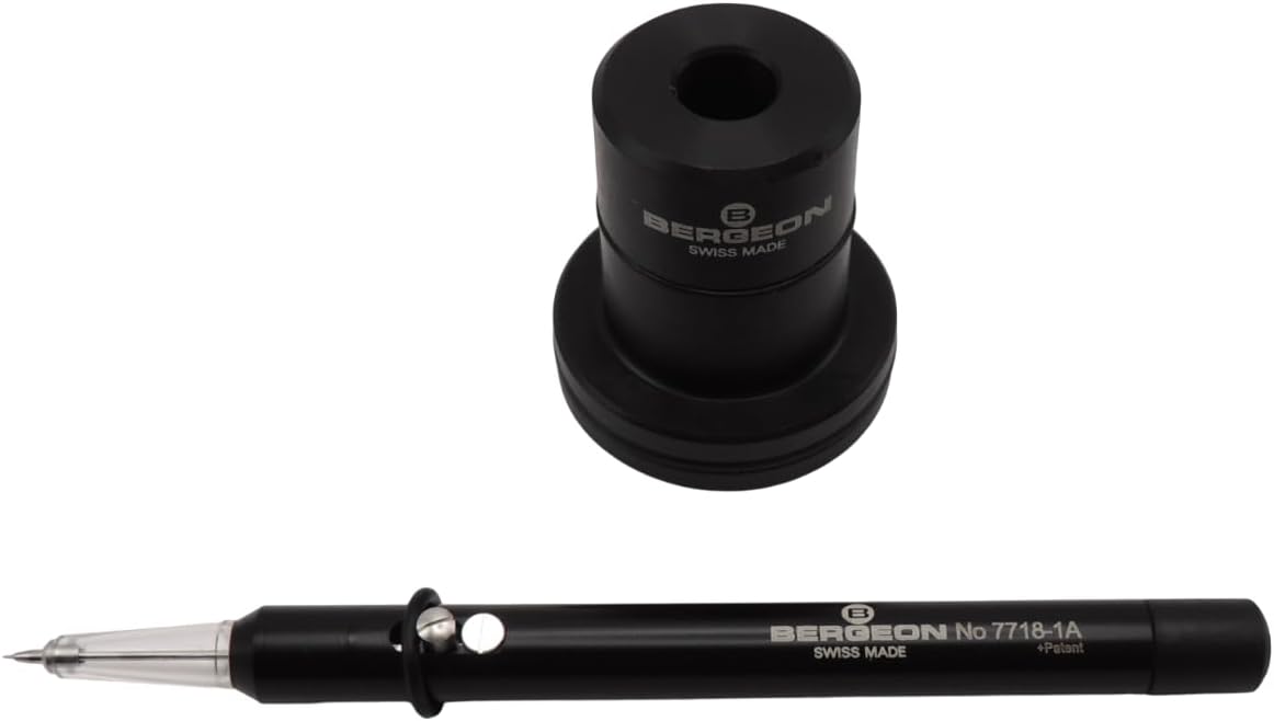 Disassembled Bergeon 7718-1A Automatic Oiler showing pen and base