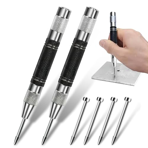 Punch central, 2 Pcs Spring Loaded Center Trou Punch, Poinçon de trou automatique pour le métal, le bois, le plastique, le verre (5 De pouce)