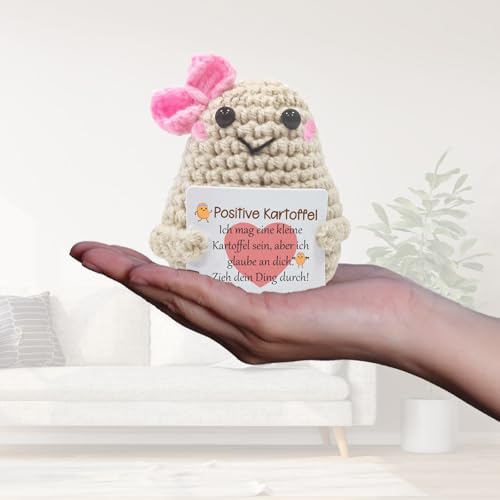 LIURFLNC Positive Kartoffel, Positive Potato Pocket Hug Gifts, Positive Kartoffel Deutsch, Glücksbringer Gifts for Girlfriend Women Hospital Gift Knitted Wool Potato Doll with Positive Energy Card