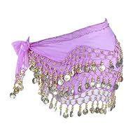 Damen Bauchtanz Gürtel, Bauchtanz Kostüm Hüfttuch Rock, Bauchtanzgürtel Münzgürtel Tanztuch mit 98 Münzen, Orientalischer Tanz Hüftschal, Chiffon, 1 Stück (Hell Lila)