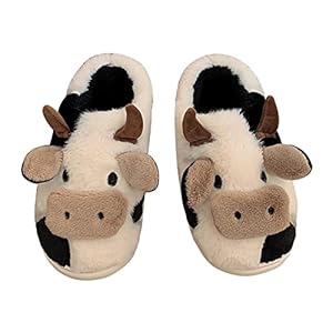 Jerzmy Cute Plush Animal Cow Pig Women House Slippers, Comfy Memory Foam Cloudy Soft Slippers Open Toe Indoor Shoes for…