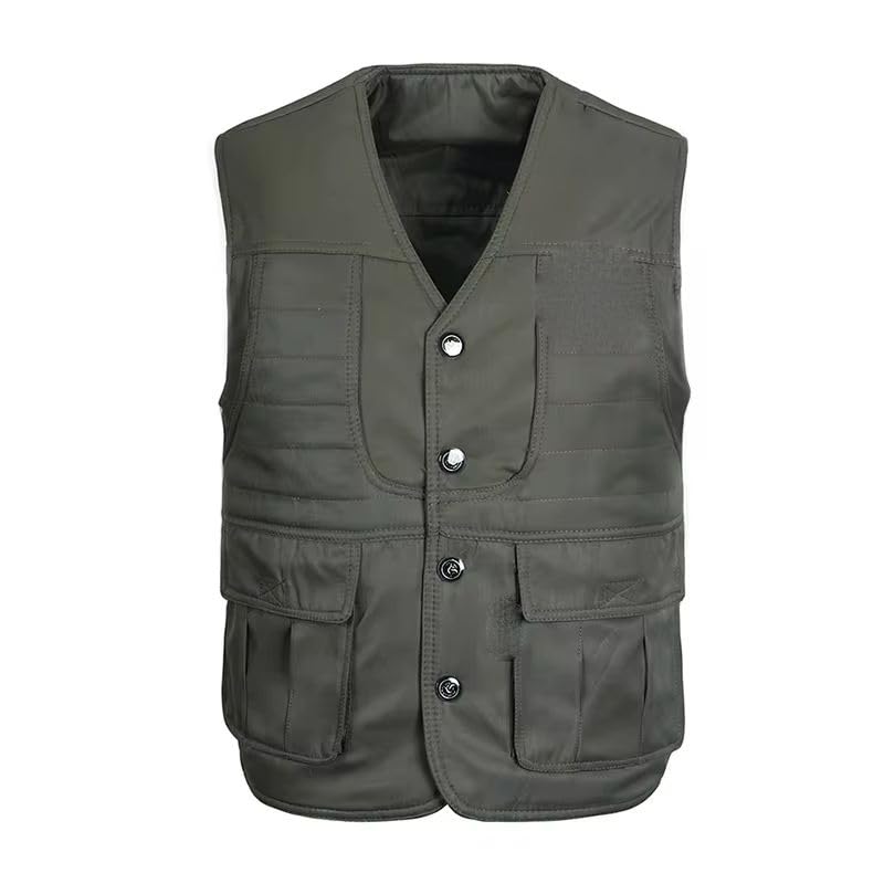 Chaleco de algodón para hombre multi-bolsillos forro grueso informal 7