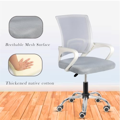 Image of Casa Copenhagen Mesh Mid Back Office /Study /Computer /Revolving /Desk Chair for Work from Home -Metal Base, Height Adjustable Seat - Solid Grey & White Handle