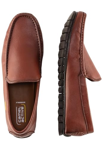 camel active Herren Lederslipper mit Logoprägung Cognac, menswear-40