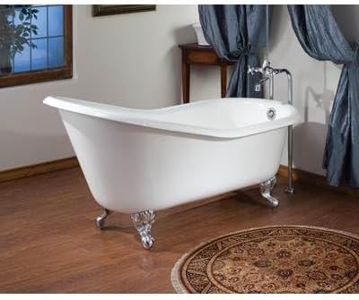Cheviot SLIPPER Cast Iron Bathtub with Faucet Holes | Clawfoot Bathtub | Cast Iron | White Interior with Custom Colour Exterior | White Feet Finish