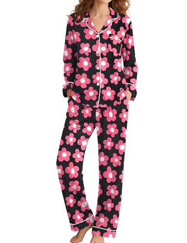 Image of SWOMOG Womens Pajamas Set Long Sleeve Sleepwear Button Down Nightwear Soft Cotton Pj Lounge Sets