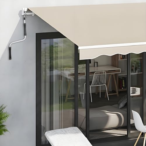 PartyKindom Outdoor Sonnenschutz Regendach Mit Handkurbel Flexibles Markisen-System FüR Terrasse Balkon Und GeschäFt Robuste Konstruktion Und Einfache Bedienung