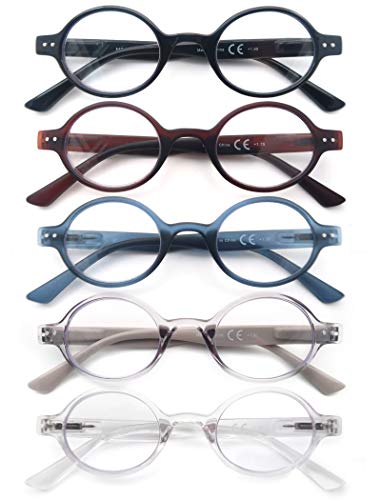 HEEYYOK 4.0 Round Reading Glasses For Women Men 5-Pack,Spring Hinge,Retro