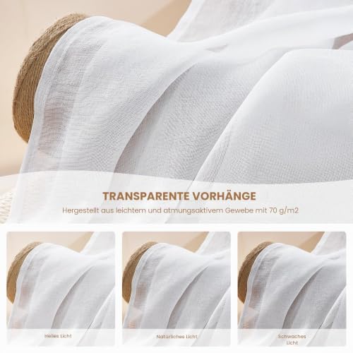 Topfinel 1 Stücke Gardinen Weiß Kräuselband Wohnzimmer für SchienensystemVorhänge Halbtransparent Voile Vorhange Hell Vorhang Gardine… – Ansicht 3