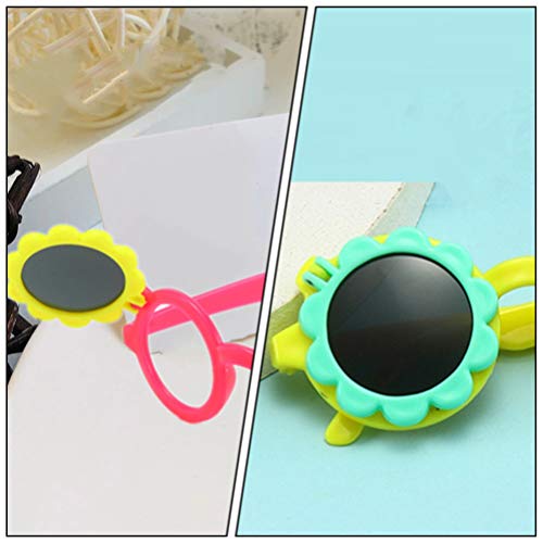 PRETYZOOM 4pcs Round Flower Sunglasses Luau Party Sunglasses Kids Sunflower Sunglasses Dance Party Sunglasses Decorative Eyeglasses Funny Eyeglasses Street Photography Child Yellow Cover3
