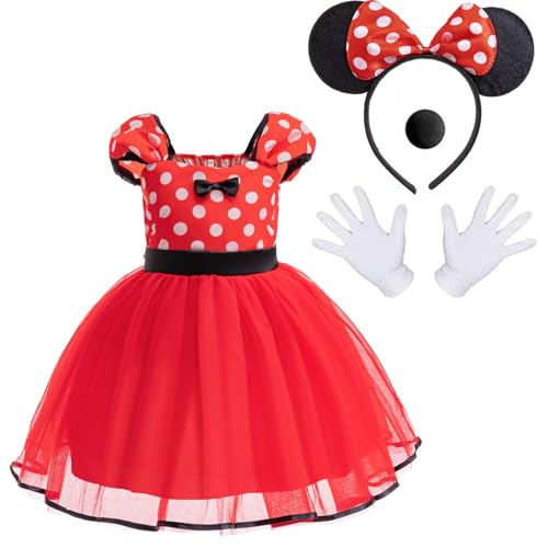 Image of Atorcher Dress Up Costume for Girls with Skirt, Hair Bow, Gloves & Nose Fancy Dress Party Outfit (UK, Age, 3 Years, 4 Years, Red)