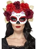 Smiffys Semimáscara de rosas del día de muertos, Rojo Halloween, Carnaval
