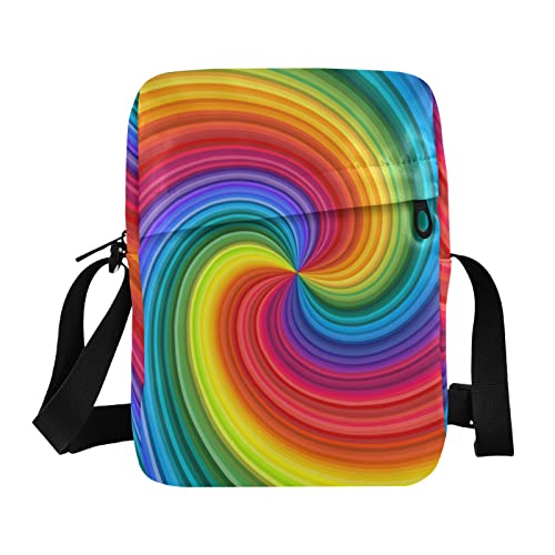 OTVEE Swirl Twisting Rainbow Color Small Crossbody Bag Travel Wallet Side Shoulder Bag