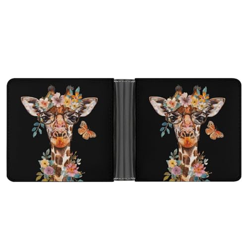Giraffe Butterfly Flowers Funny Billfold Wallet Credit Card Holder Slim Passcase Pouch Purse for Men Women
