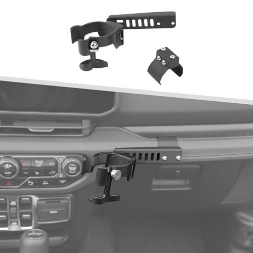 Jimen Passenger Grab Bar Phone Mount Compatible with Jeep Wrangler JL JLU & Jeep Gladiator JT 2024-2025, 3 in 1 Car Cell Phone Drink Cup Holder with CB Mic Mount