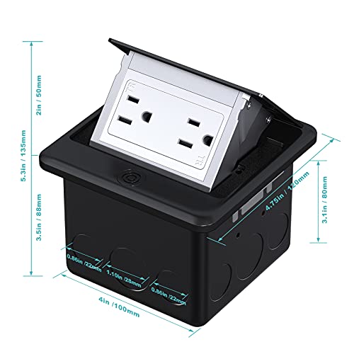 Webang Pop Up Floor Outlet Box With 15 Amp Tamper-Resistant Receptacle Outlet, Corrosive Resistant Hardware, Etl Listed, Black #TOP2