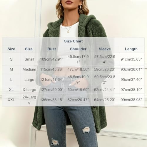 Sherpa Fleece Jacket Women Hooded Long Button Coat Travel Winter Daily Wear - image 5