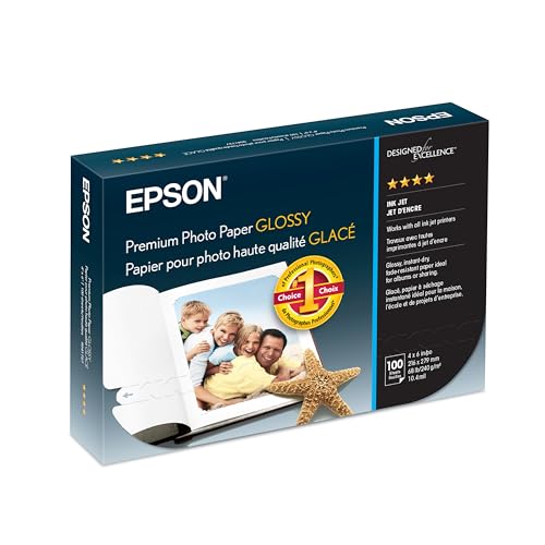 Epson S041727 Premium Photo Paper, 68 lbs., High-Gloss, 4 x 6 (Pack of 100 Sheets),White