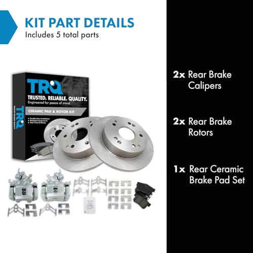 Image of TRQ Rear Brake Pad and Rotor Set Ceramic Solid Rotors Calipers