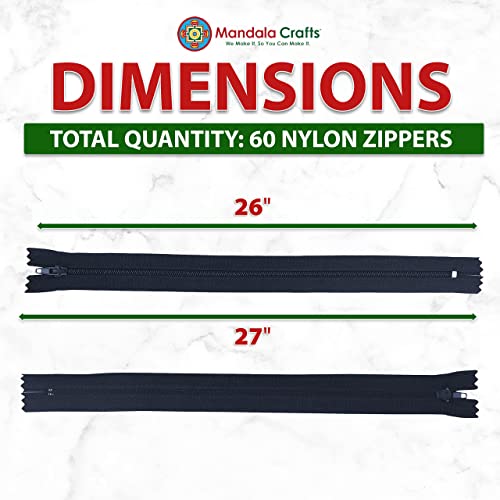 Image of Mandala Crafts 60 PCs Navy Blue Closed-End 26 Inch Nylon Zippers for Sewing
