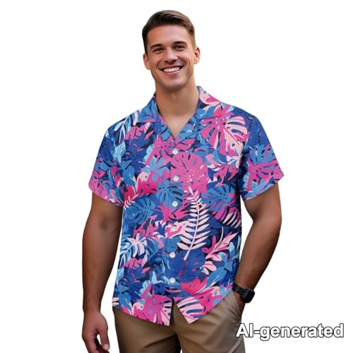 Image of Hawaii Matching Couple Outfits Husband and Wife Clothing Fashionable Mens Casual Shirts Hawaii Dress with Soft Fabric