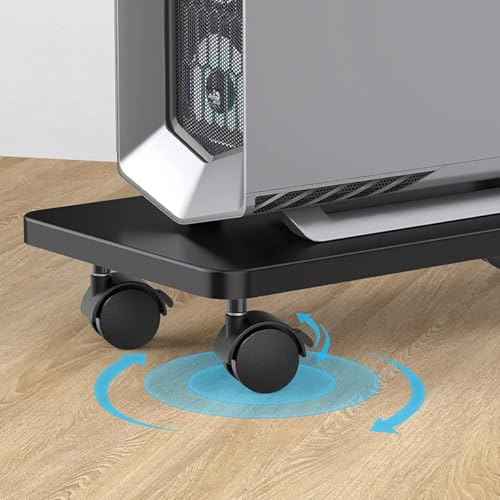 Soporte móvil para CPU, soporte de torre PC con ruedas bloqueables, soporte de acero para PC bajo escritorio miniatura 3