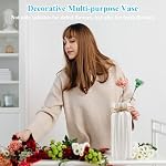 Vase Weiß 21.5cm Hoch Glasur, Blumenvase Modern aus Keramik mit Juteschnur, Deko Vasen für Pampasgras Blumen Trockenblumen, Boho Vase für Home Wohnzimmer Esstisch Büro Dekor – Bild 3