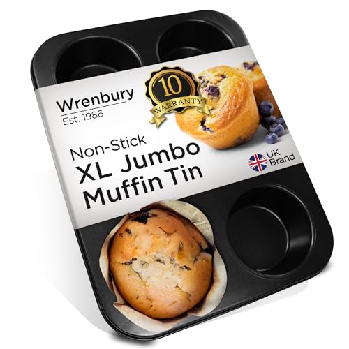 Wrenbury Jumbo Muffin Tin - Non Stick Muffin Baking Tray 6 Cup - Deep Large Yorkshire Pudding Mould - Giant Cupcake Pan - PTFE Free
