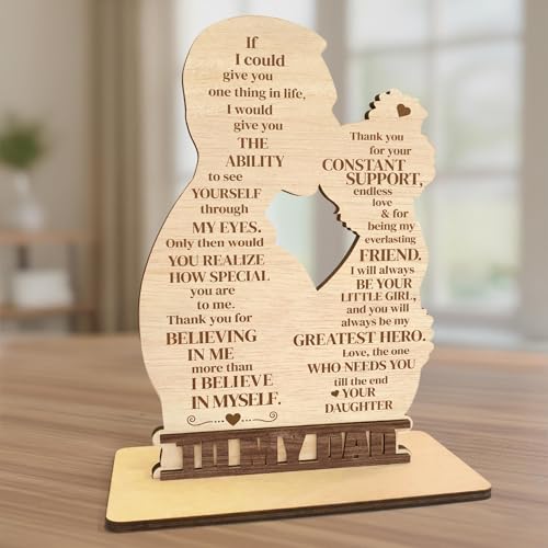Fathers Day Sign For Dad From Daughter - Wood Father & Daughter Sign - Fathers Day Sign - Best Dad Ever Gifts - Wooden Plaque For Daddy, Father From Kids - Father's Day Desk Decor For Daddy From Girl